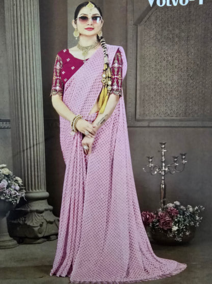 Pink Georgette Saree with embroidered blouse