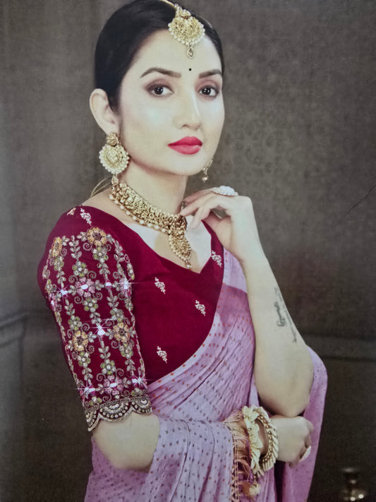 Pink Georgette Saree with embroidered blouse