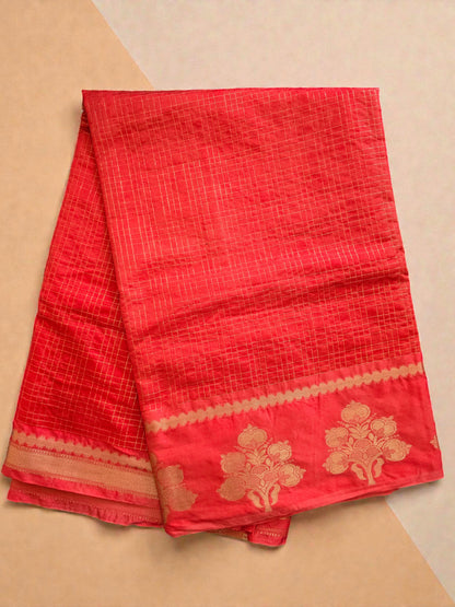 Red Banarsi Checks Saree