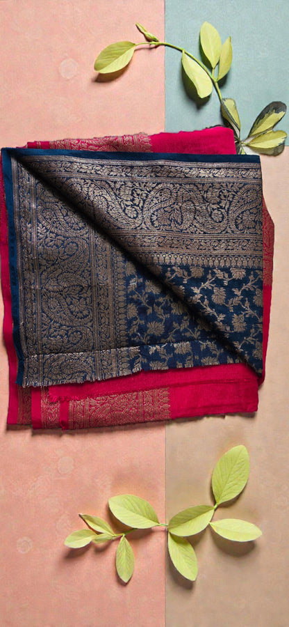 Red Banarsi Crepe Silk Saree