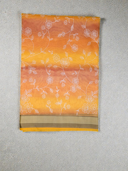 Yellow Banarsi Chikankari Saree