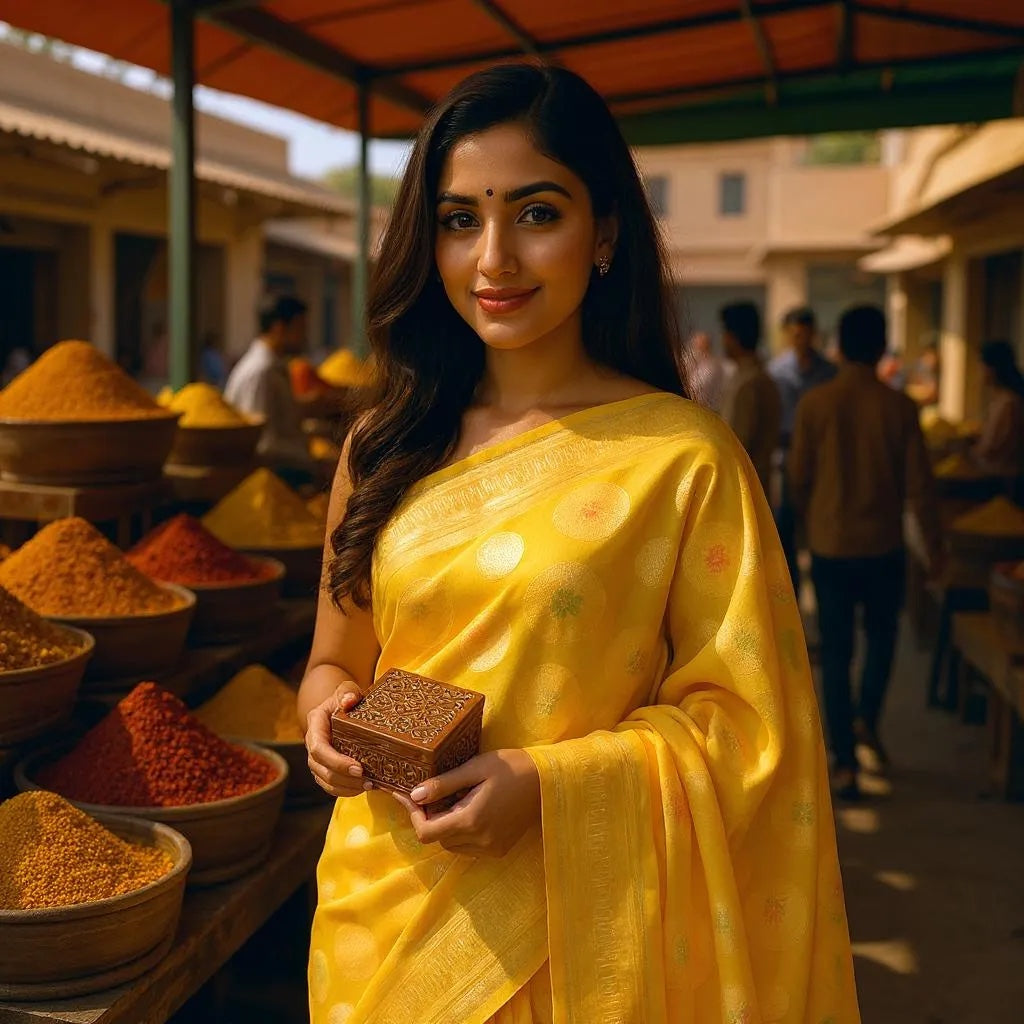 Sunset yellow Rapier silk Saree