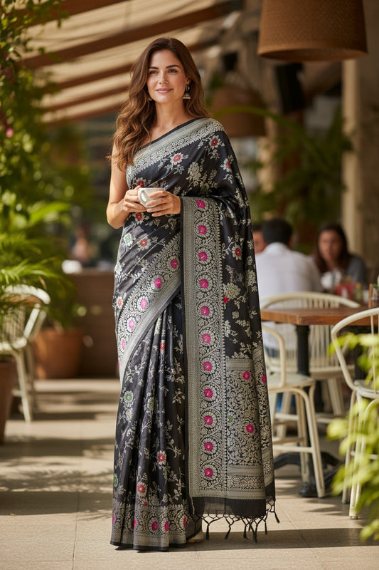 Black Banarsi  Katan Saree