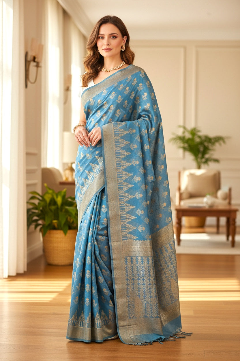 Light Blue linen saree