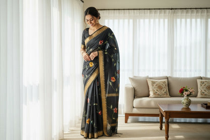 Black Banarsi Handpainted Saree