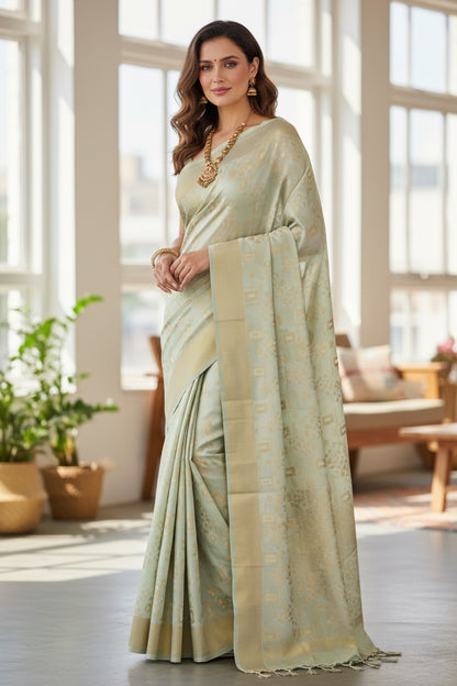 Olivet green  Linen saree