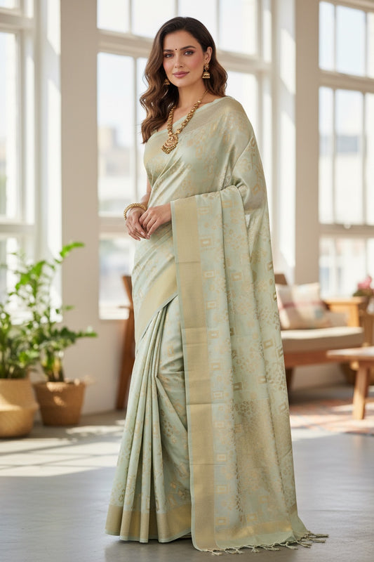 Olivet green  Linen saree