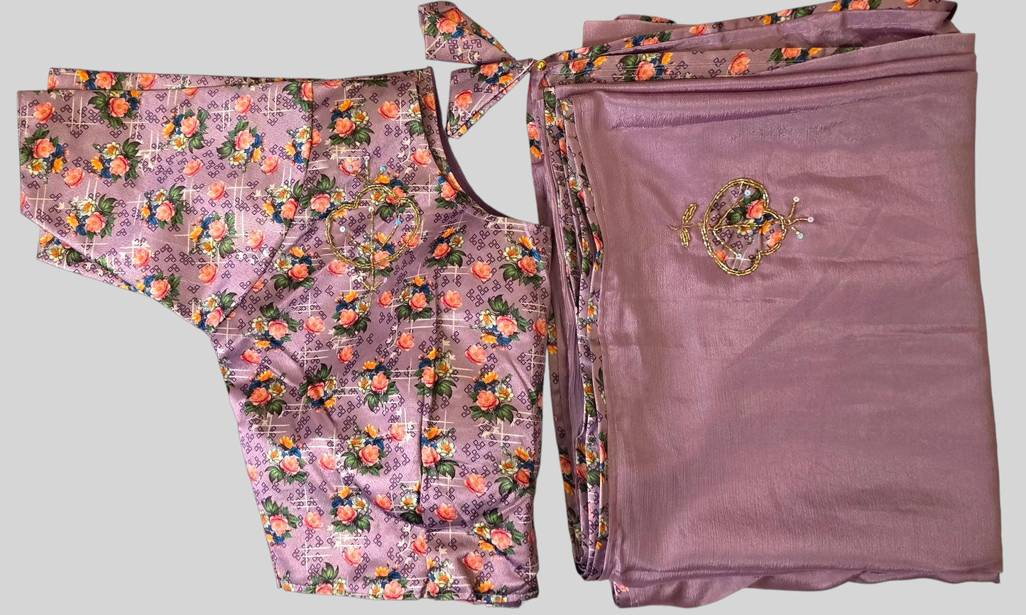 Lavender Saree with printed blouse