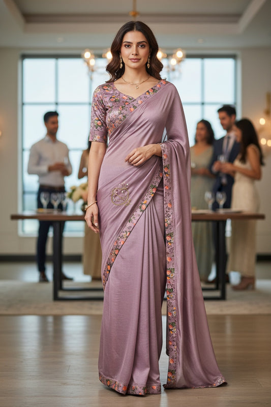 Lavender Saree with printed blouse