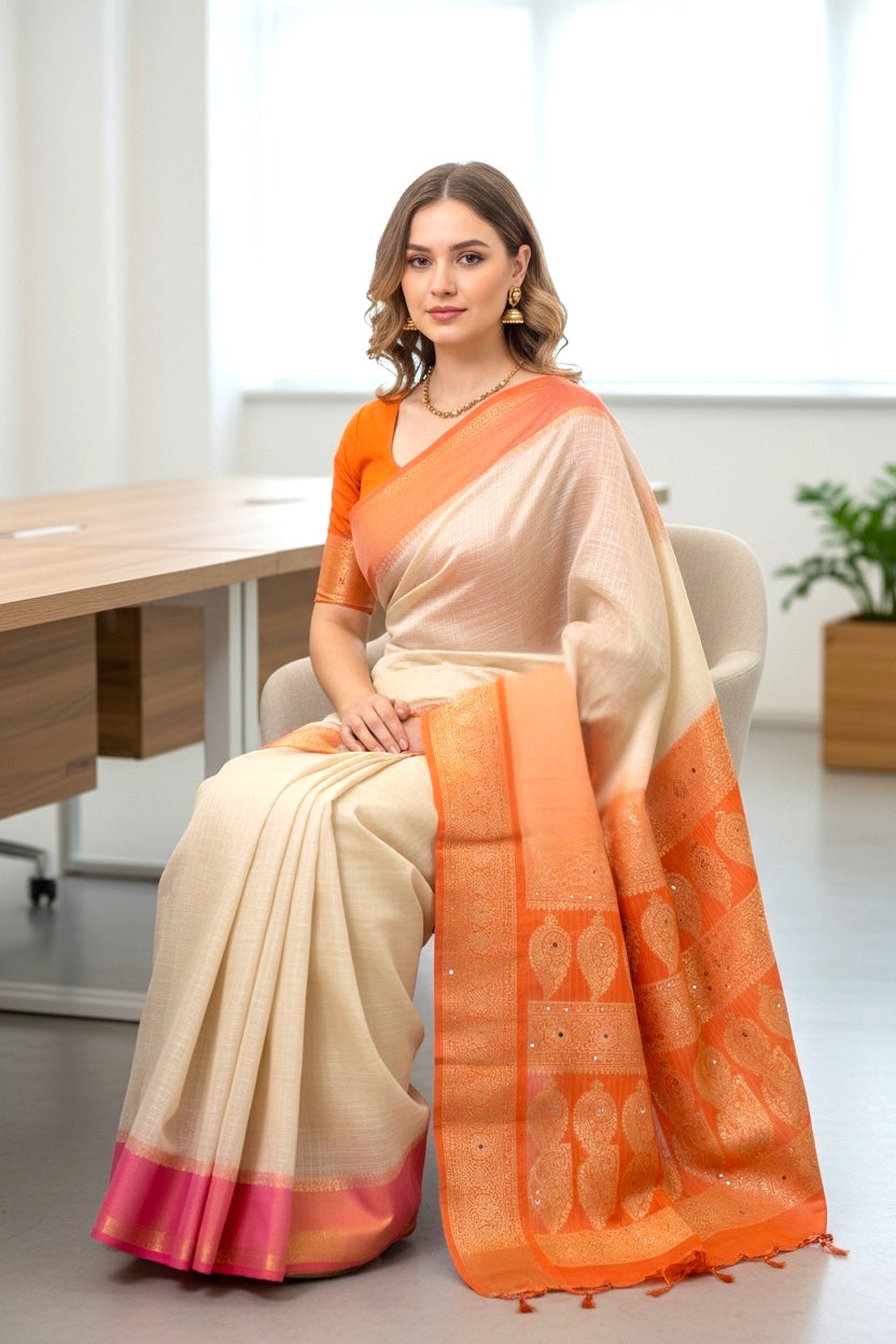 Pink and Orange Manipuri Saree