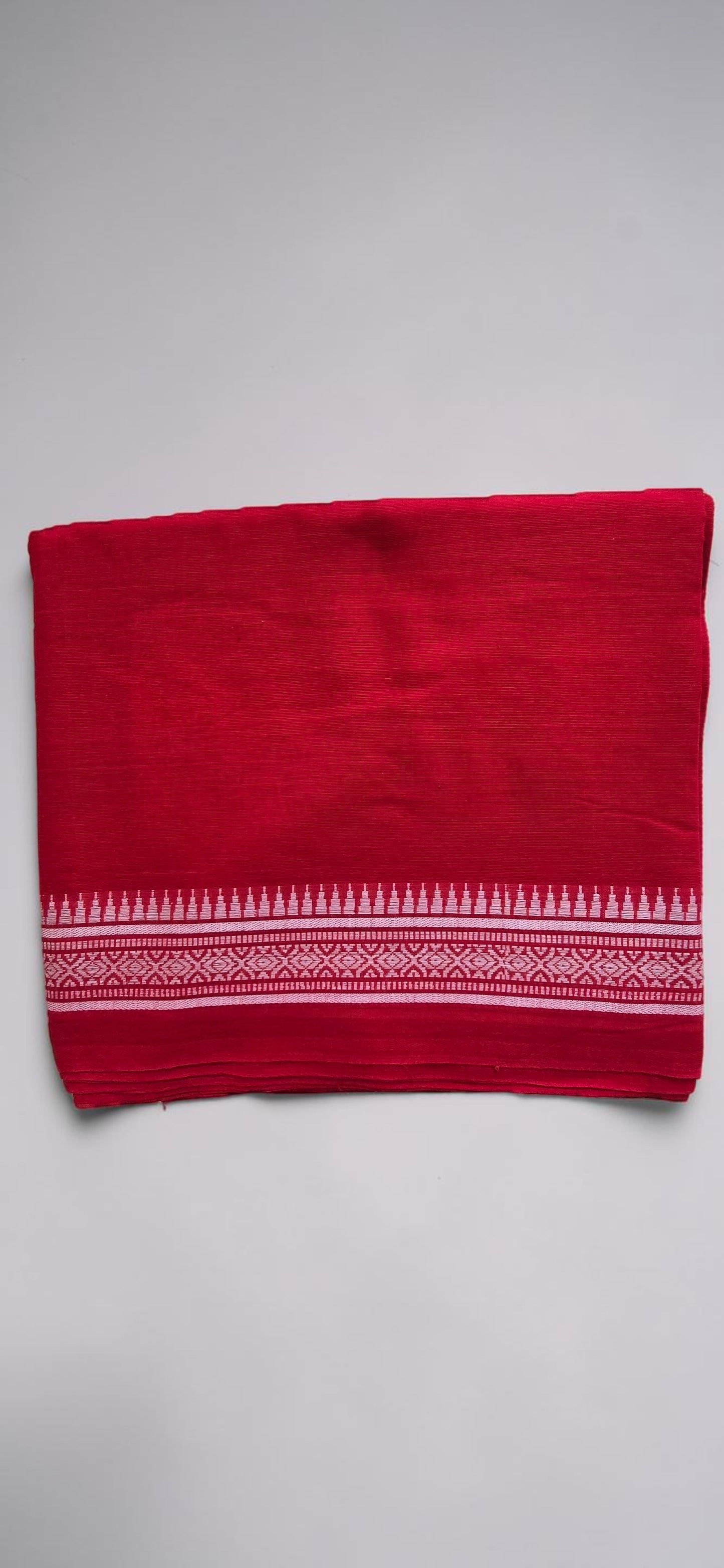 Cherry Red Cotton Saree