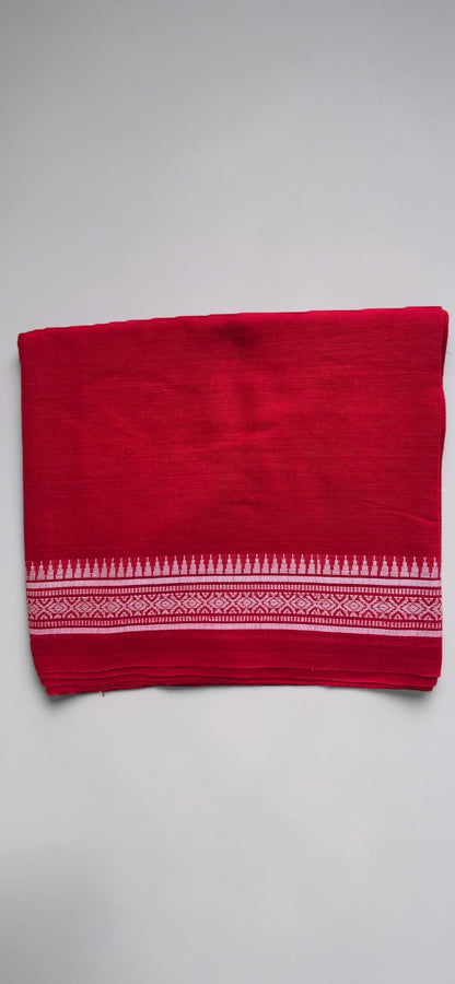 Cherry Red Cotton Saree