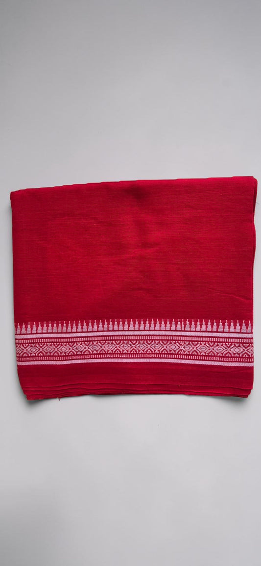 Cherry Red Cotton Saree