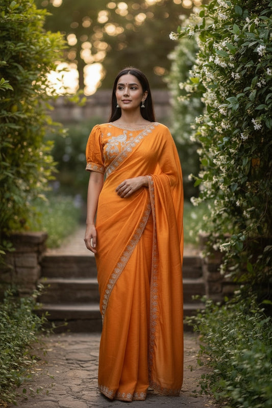 Mustard saree with readymade blouse