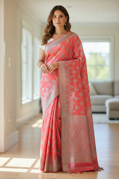 Pink linen saree