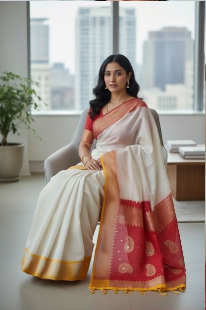 Yellow and Red Manipuri Saree